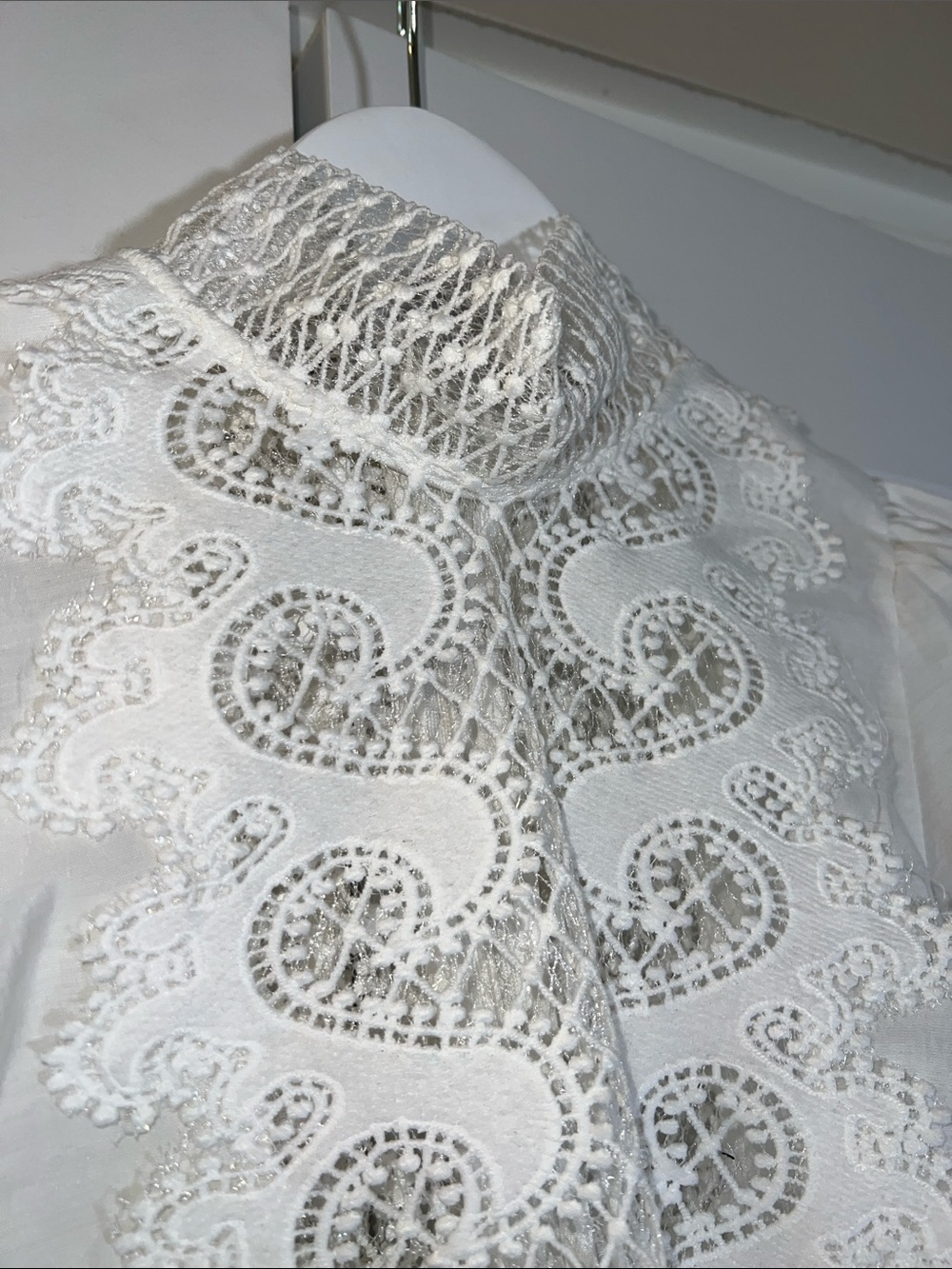 White Lace Victorian-Inspired Blouse with zipper closure - Picture 6 of 9